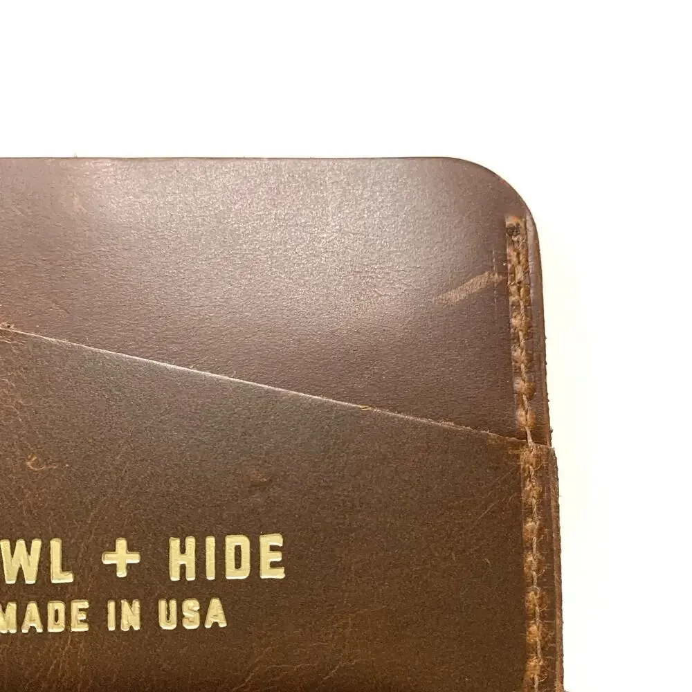 Howl + Hide Brown Leather Multi-Slot Card Wallet Made in USA Indy 24 Gold Logo